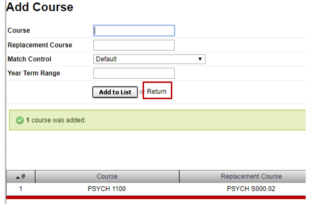screenshot showing "return" button