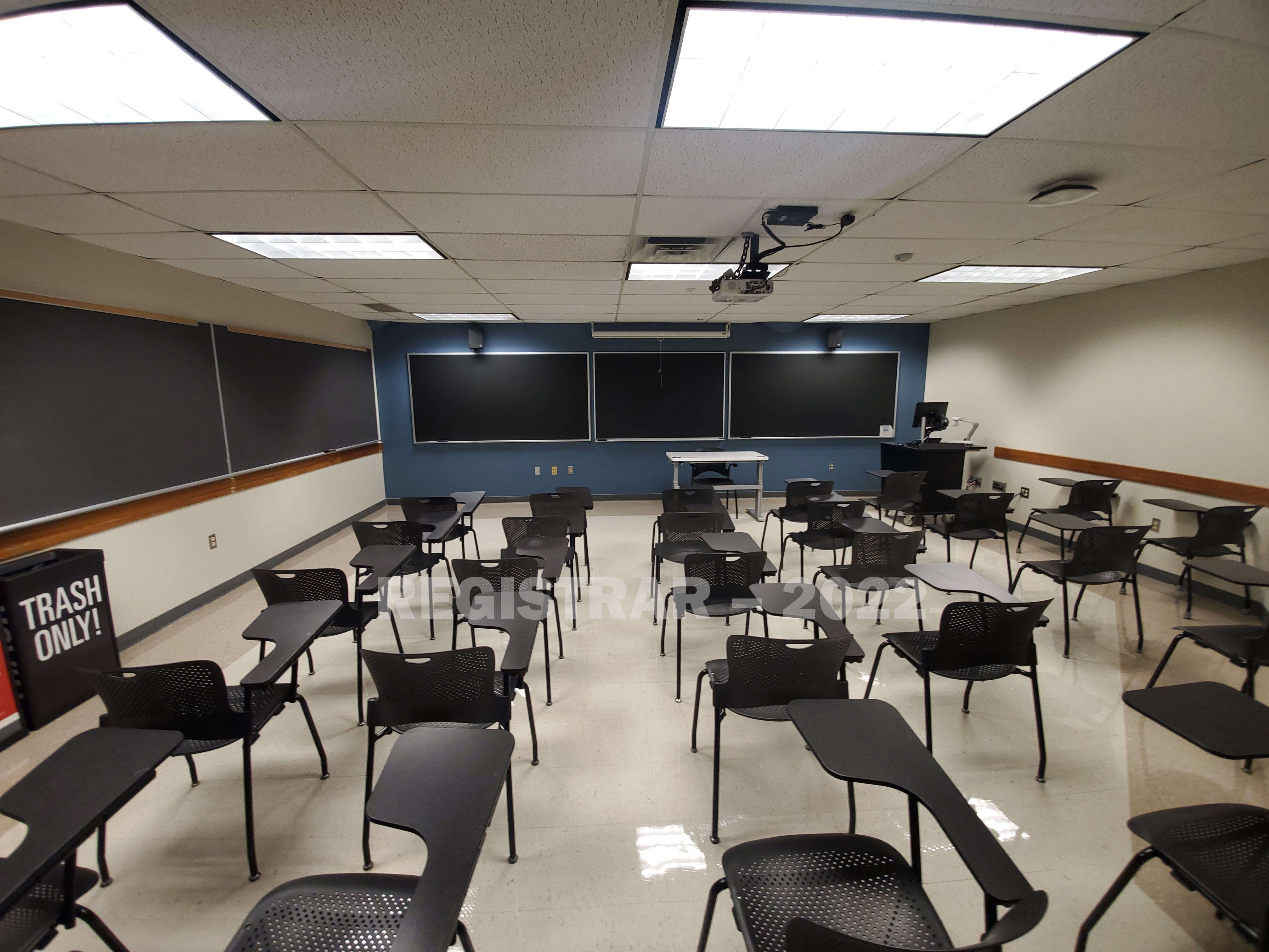 Enarson Classroom Building room 245 ultra wide angle view from the back of the room