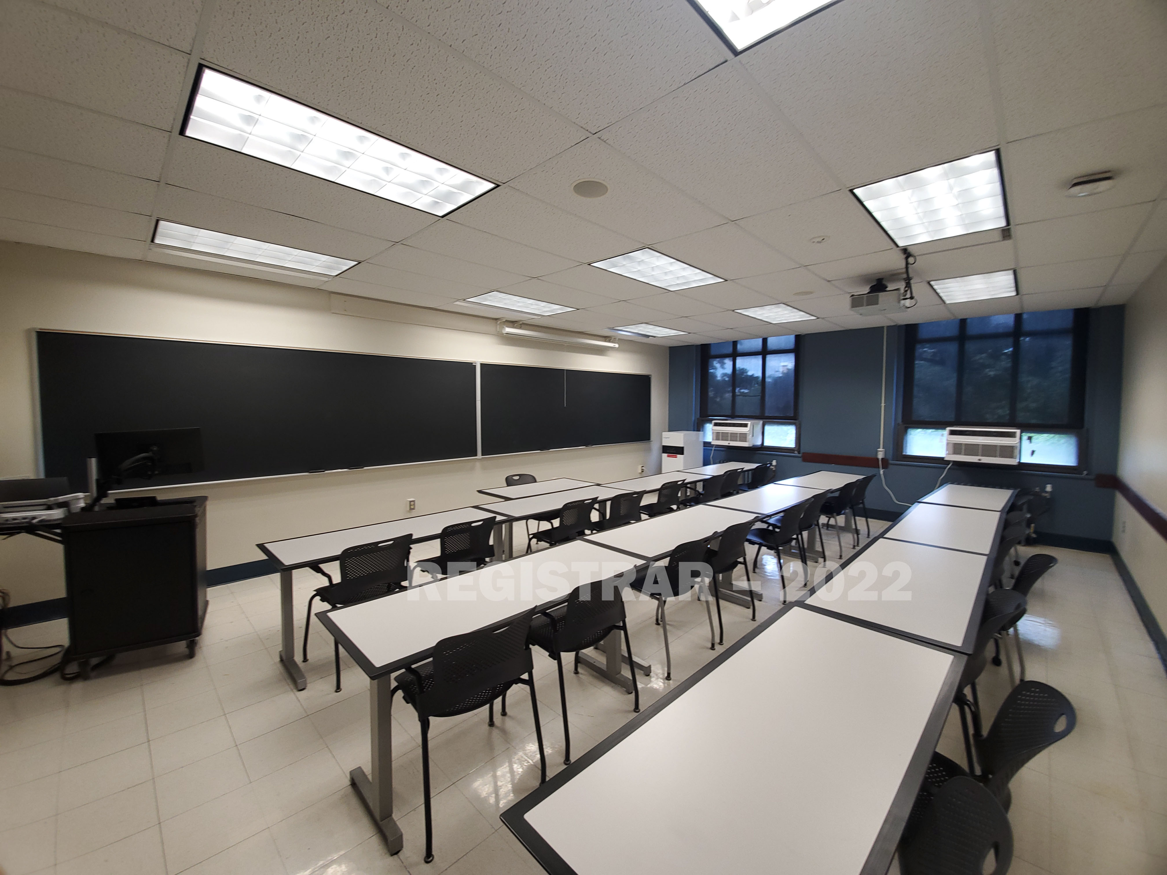 Cockins Hall room 228 ultra wide angle view from the back of the room