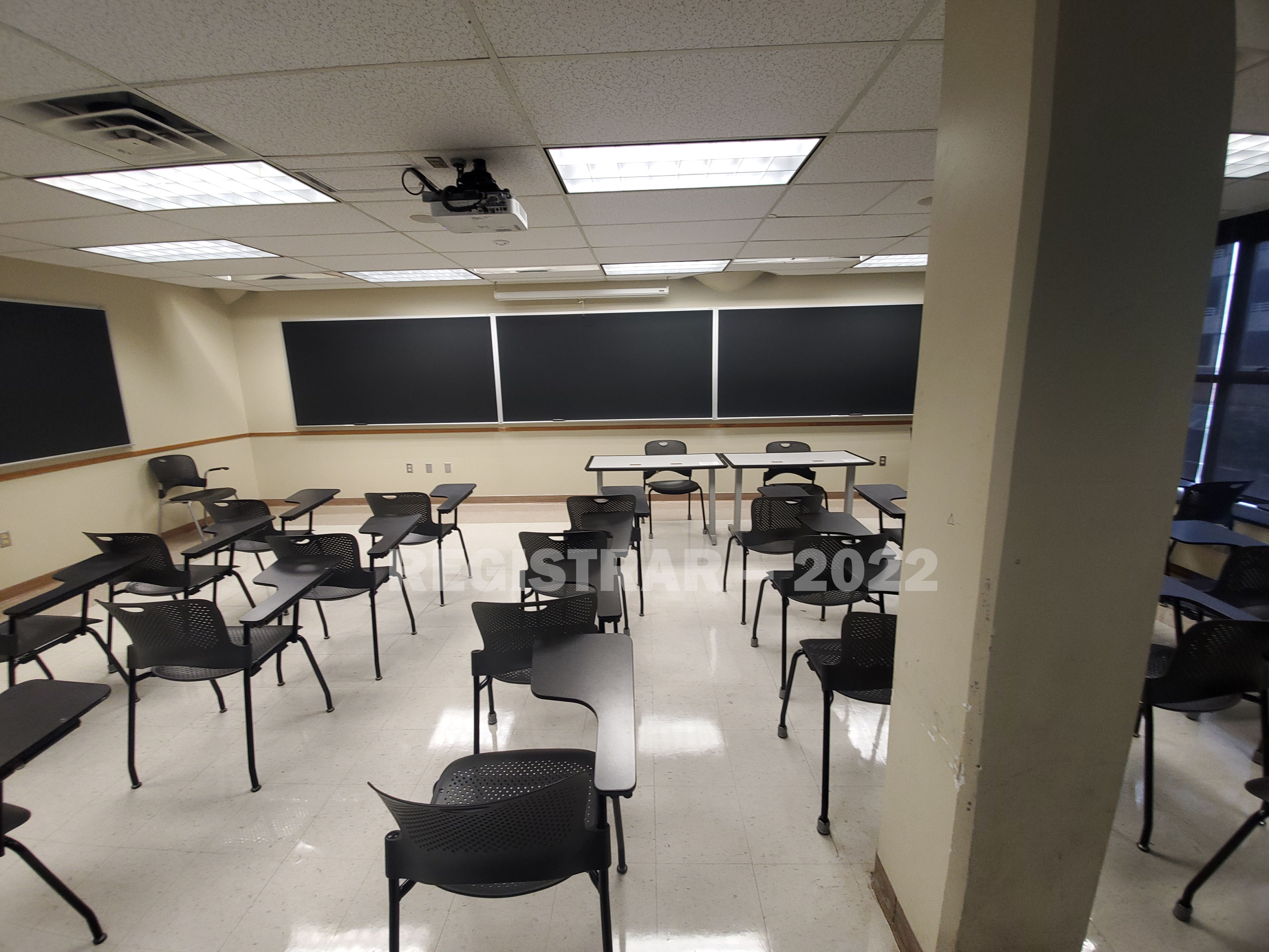 Enarson Classroom Building room 222 ultra wide angle view from the back of the room