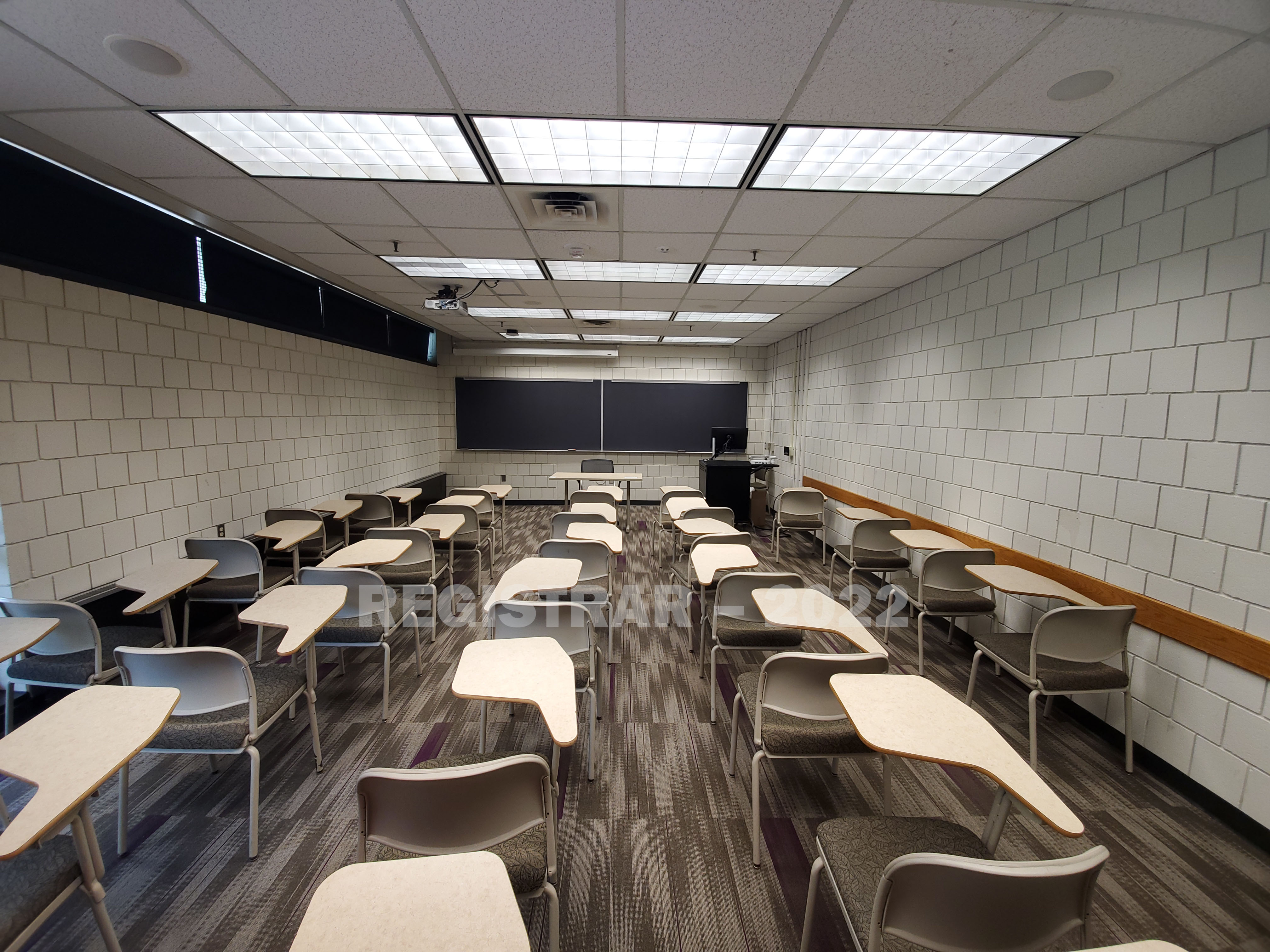 Kottman Hall room 116 ultra wide angle view from the back of the room