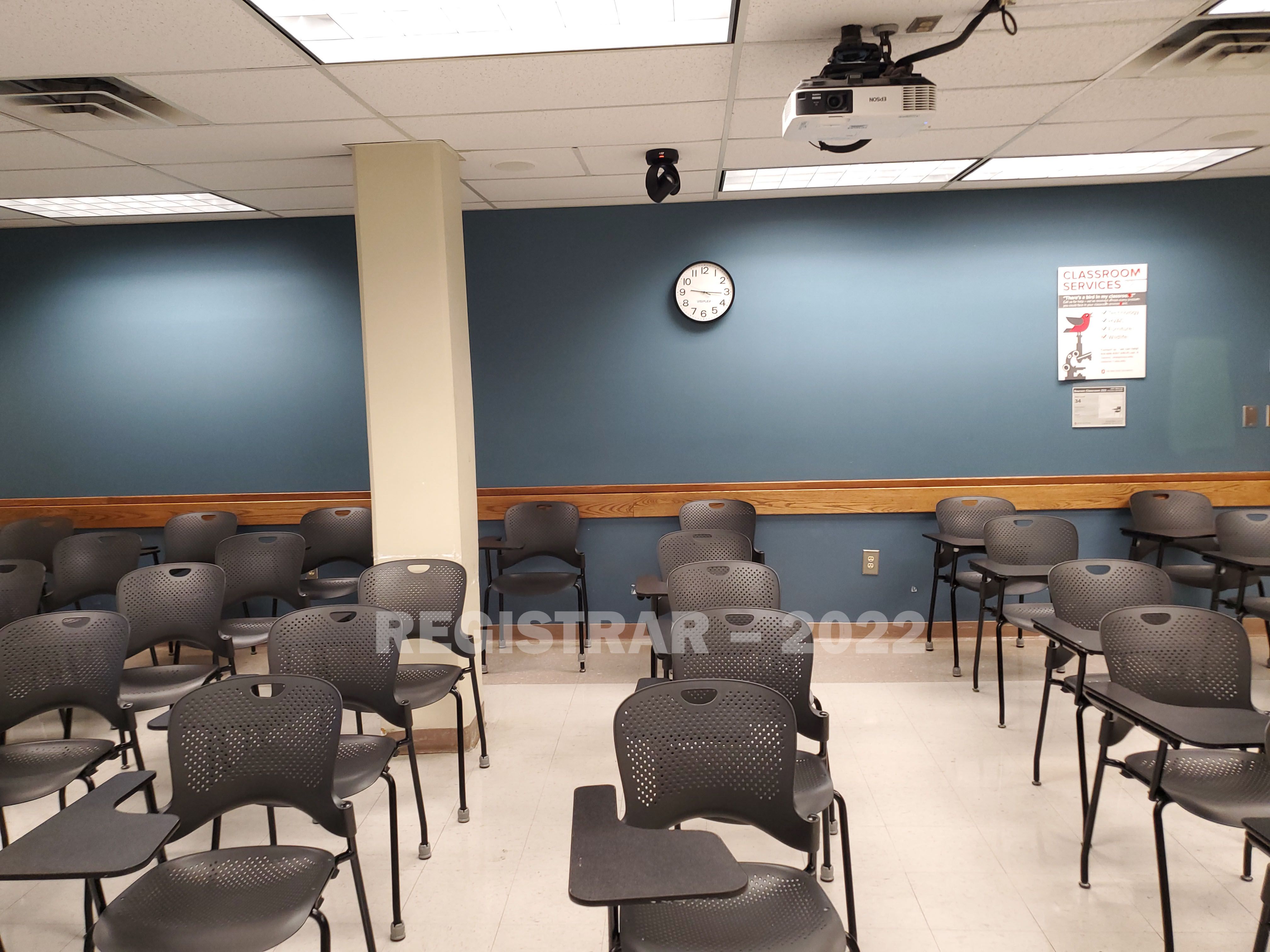 Enarson Classroom Building room 222 view from the front of the room