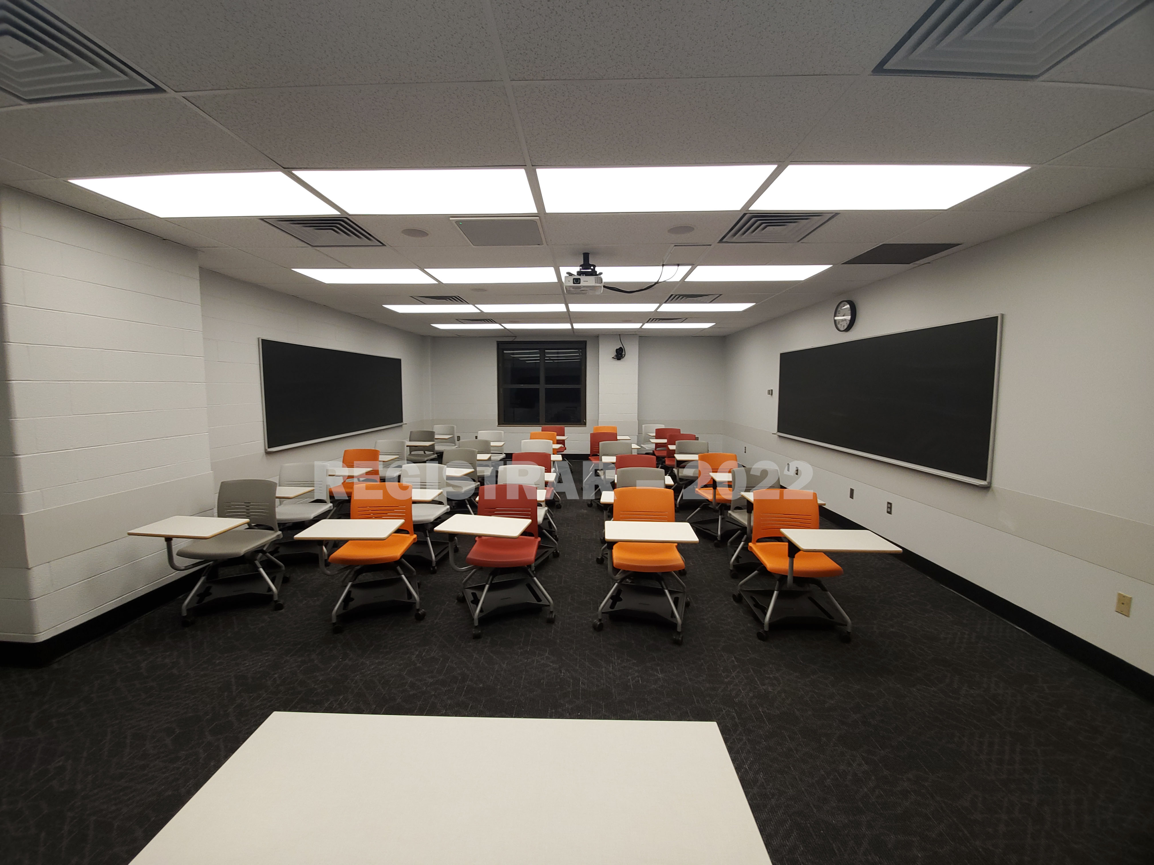Journalism Building room 353 ultra wide angle view from the front of the room