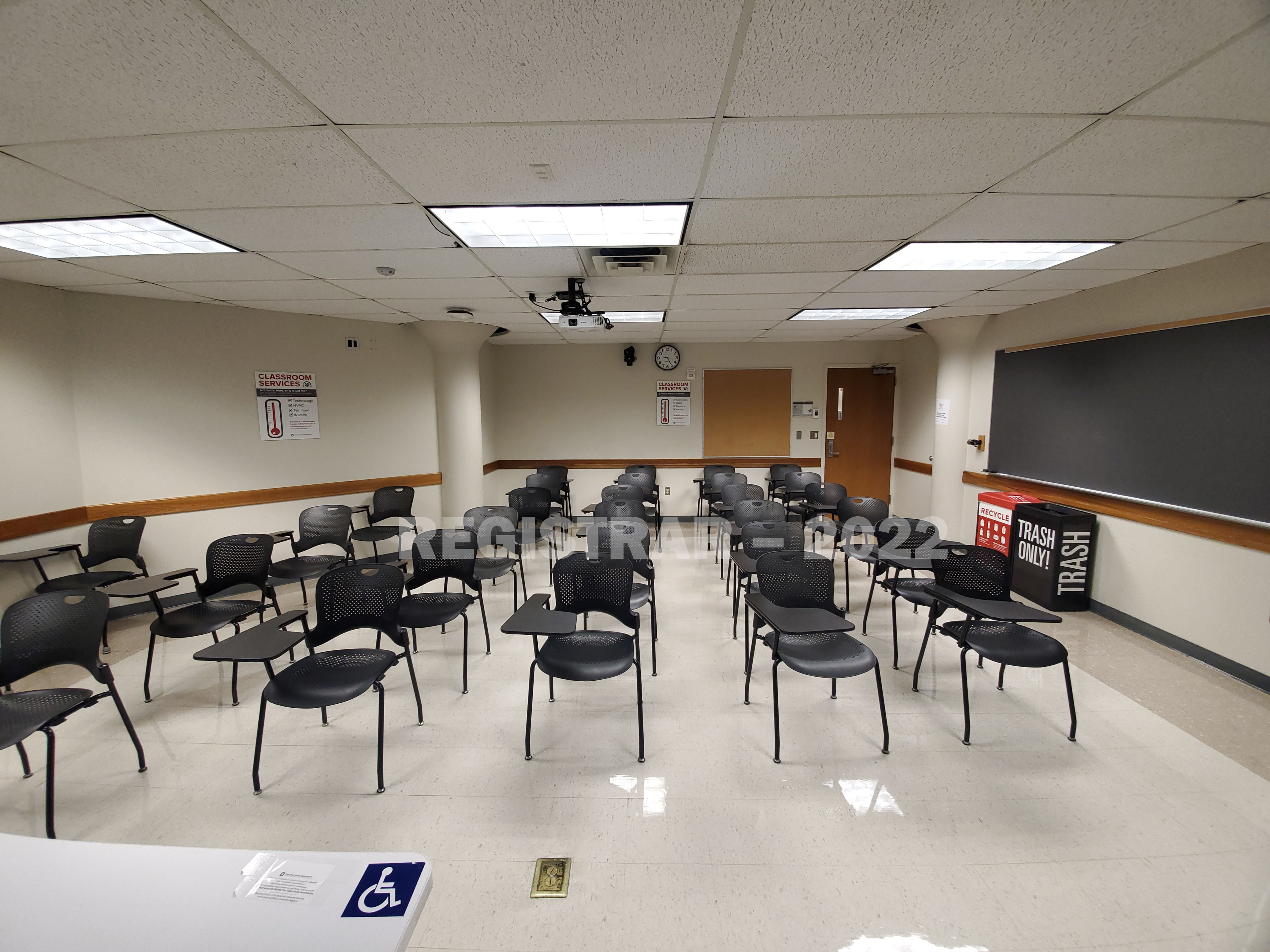 Enarson Classroom Building room 245 ultra wide angle view from the front of the room
