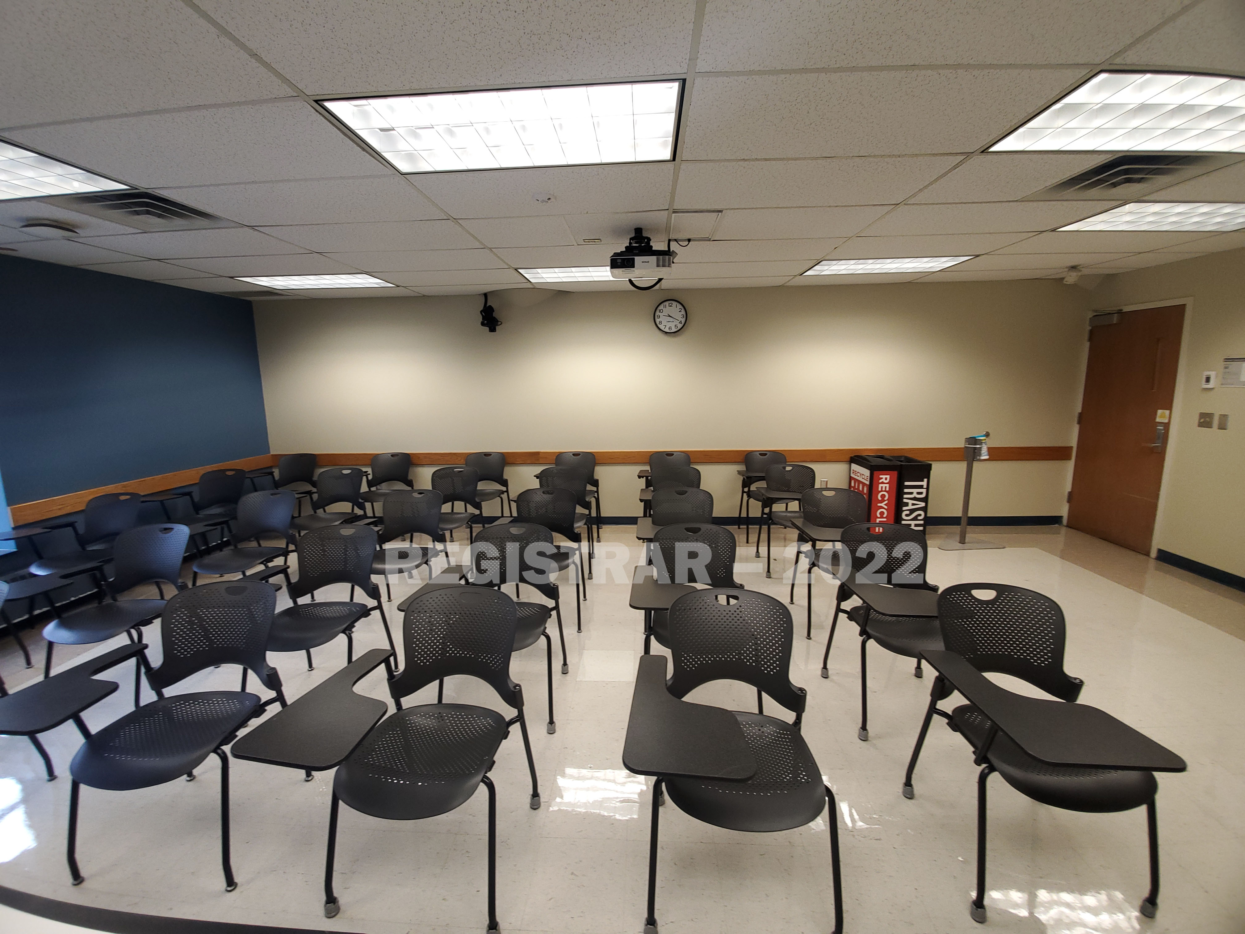 Enarson Classroom Building room 230 ultra wide angle view from the front of the room